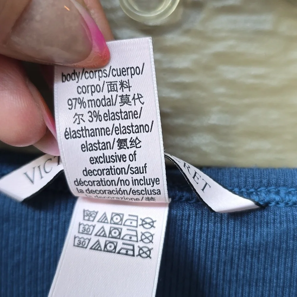 Victoria's Secret Modal Blue V-neck Crop Henley Small - Picture 6 of 6